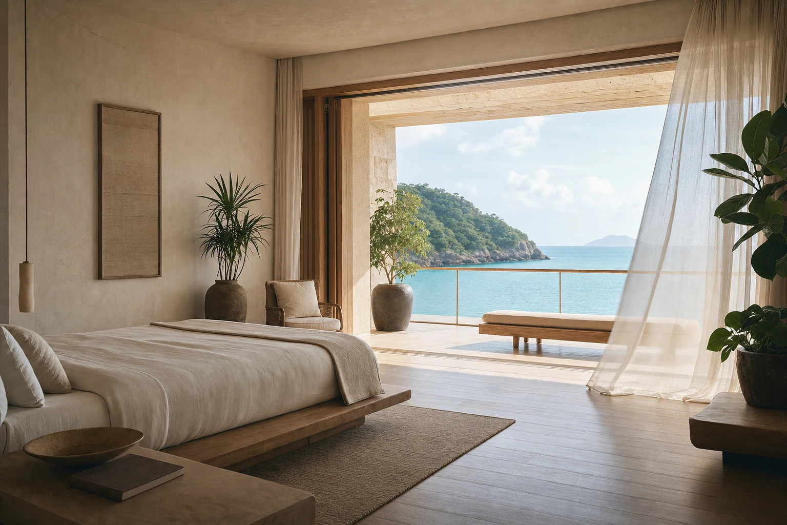 A light-filled suite opening onto the bay